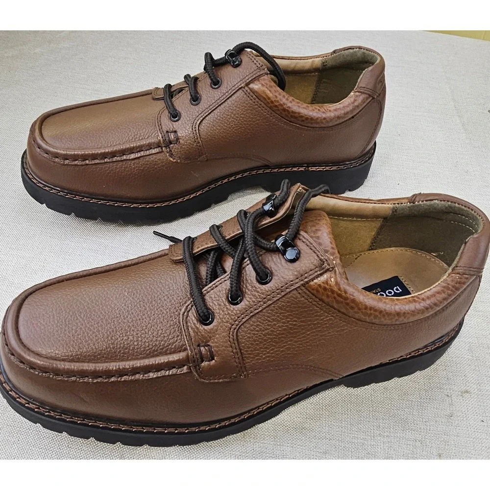 Dockers Oxford Shoes Men 12W Brown Leather Moc Toe Lug Sole Casual 90-6702